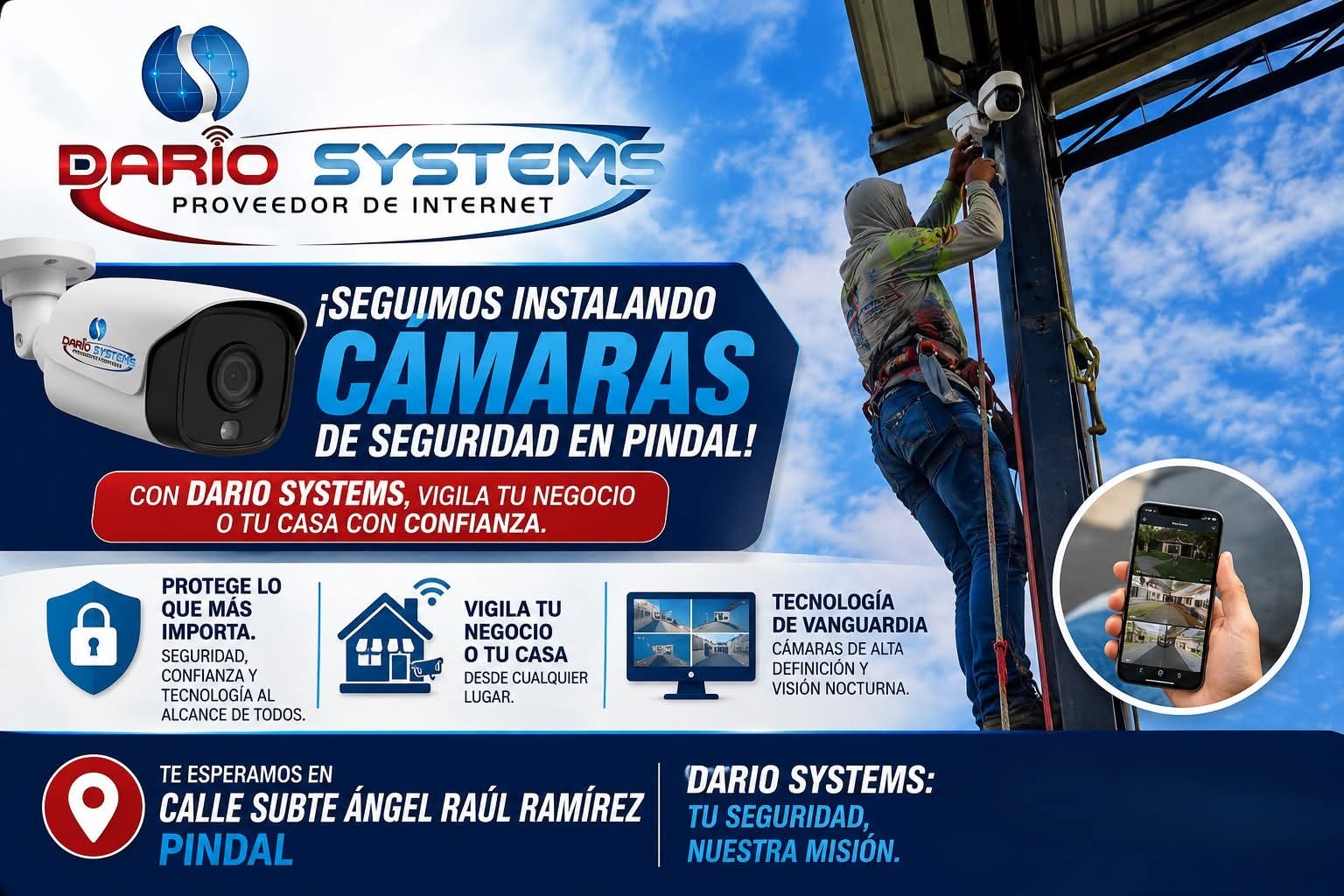 Técnico instalando una cámara de seguridad en Pindal